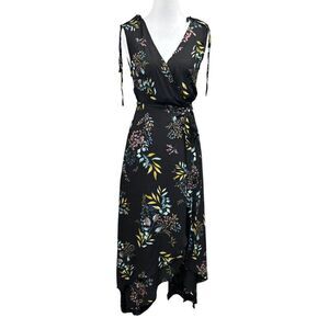 NEW Lulus Amal Black Floral Print Wrap High Low Maxi Dress Size S